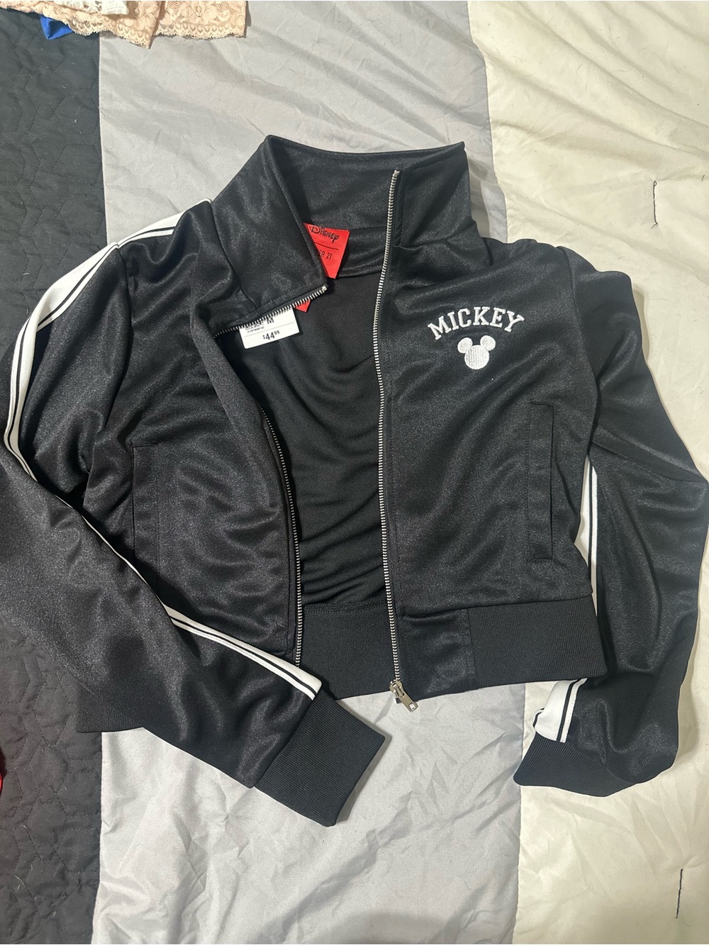 Mickey Black Track Jacket with White Stripe